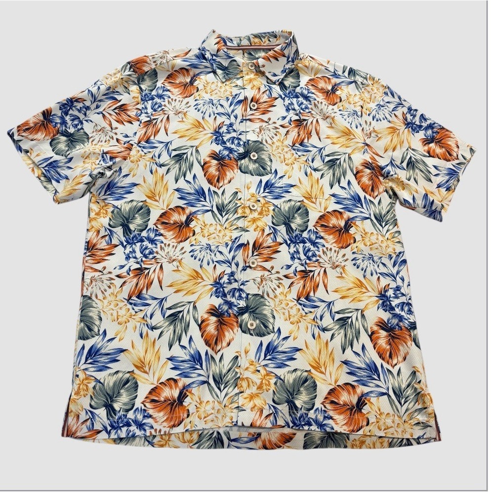 Tommy Bahama Men's Medium Hawaiian Shirt Floral Leaf Print Silk Sample